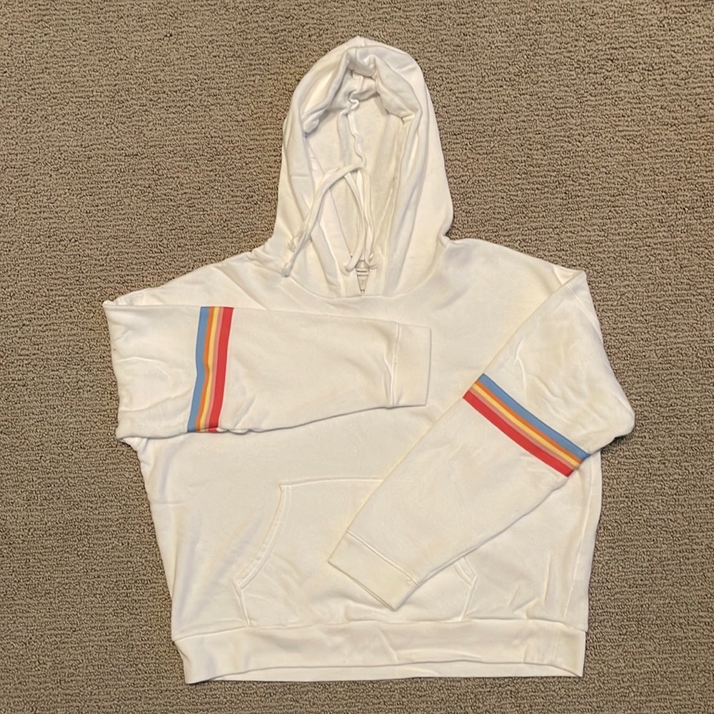 American Eagle - size L - white cropped sweatshirt w/ stripes on the sleeve